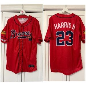 BDA Sports Red Atlanta Braves Baseball Jersey Number 23 Micheal Harris II Unisex